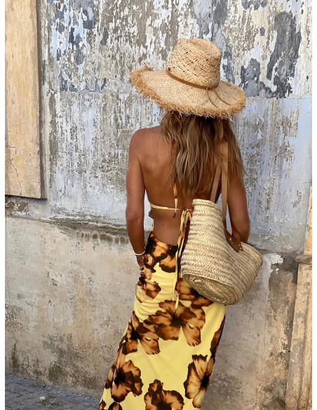 Vestido Largo Halter Floral Amarillo