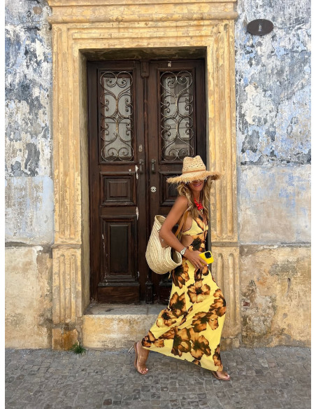 Vestido Largo Halter Floral Amarillo