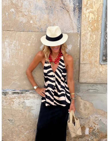 Top halter estampado atado al cuello