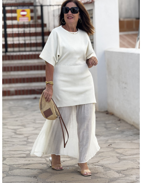 Vestido Crudo Punto & Plisado