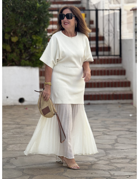 Vestido Crudo Punto & Plisado