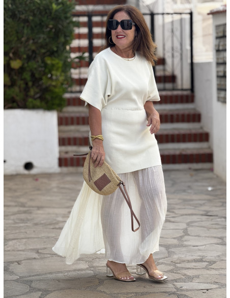 Vestido Crudo Punto & Plisado