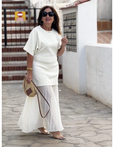 Vestido Crudo Punto & Plisado