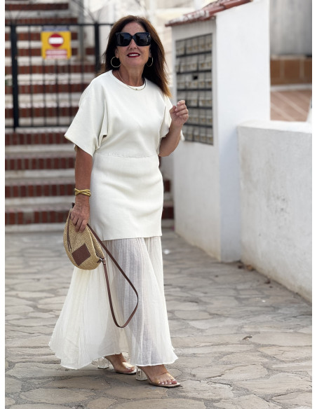 Vestido Crudo Punto & Plisado