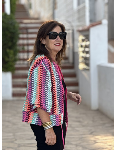 Chaqueta tipo bomber multicolor con cremallera...