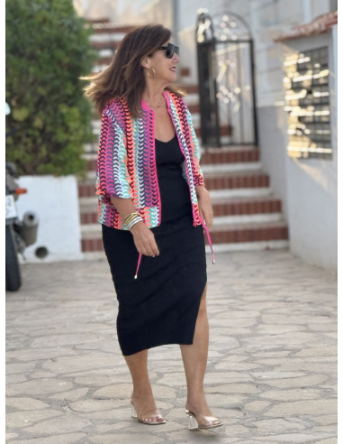 Chaqueta tipo bomber multicolor con cremallera...