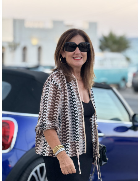 Chaqueta tipo bomber multicolor con cremallera marrón