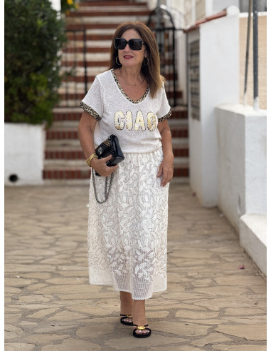 Falda de rejilla bordada con lentejuelas