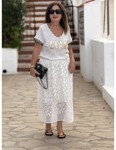 Falda de rejilla bordada con lentejuelas
