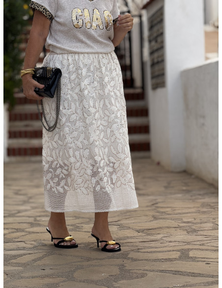 Falda de rejilla bordada con lentejuelas