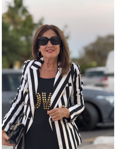 🖤 Chaqueta de rayas blancas y negras con...