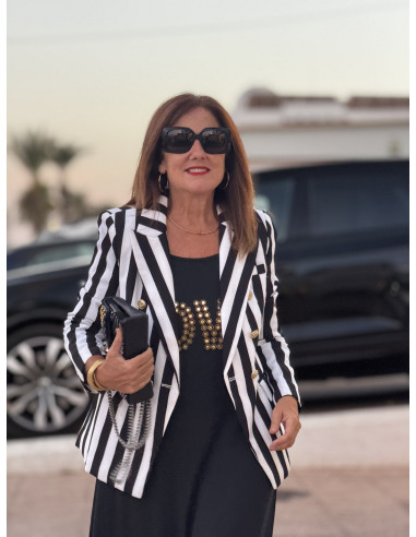 🖤 Chaqueta de rayas blancas y negras con...