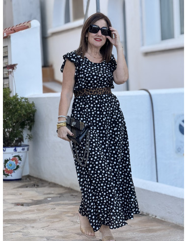 Vestido negro de lunares con detalle animal print