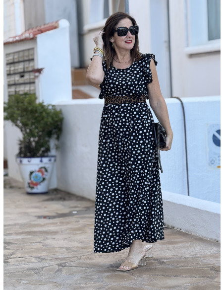 Vestido negro de lunares con detalle animal print