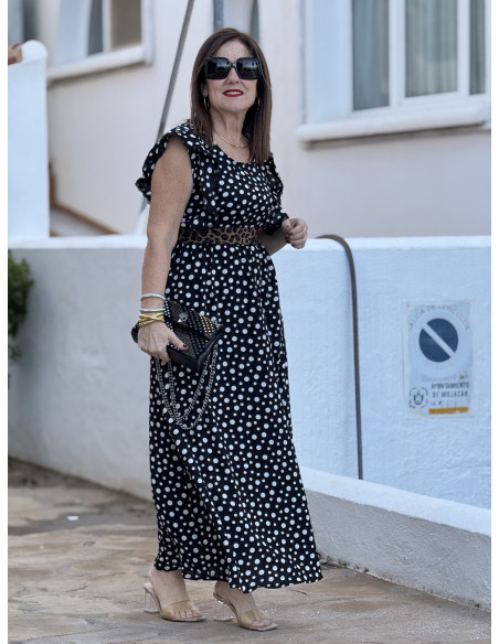 Vestido negro de lunares con detalle animal print