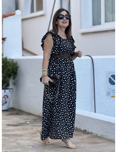 Vestido negro de lunares con detalle animal print