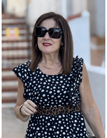 Vestido negro de lunares con detalle animal print
