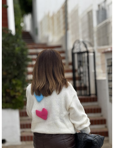 Cárdigan crudo con corazones de colores
