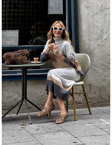 Conjunto dos piezas en franjas grises y camel