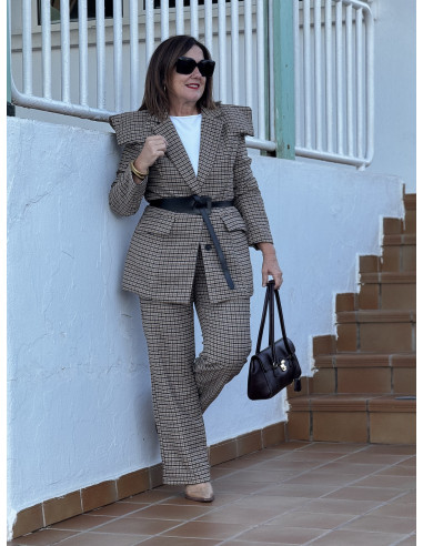 Conjunto de chaqueta y pantalón de cuadros con...