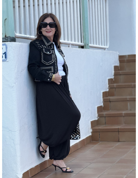 Pantalón bombacho negro con cintura elástica