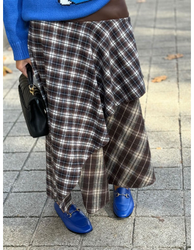 Falda asimétrica de cuadros con cintura efecto...