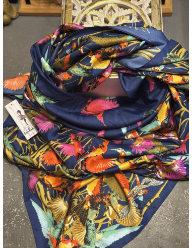 Pañuelo de seda con estampado de colibríes de...