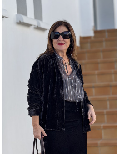 Camisa de terciopelo gris