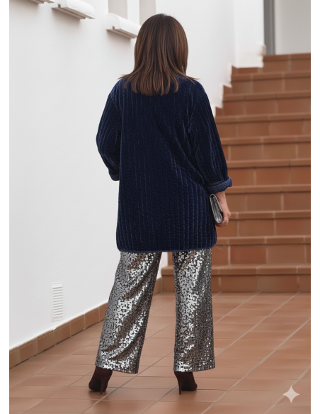 Kimono acolchado de terciopelo azul marino