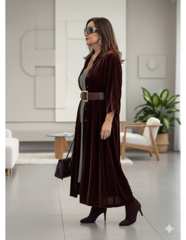 Kimono largo de terciopelo con aberturas...