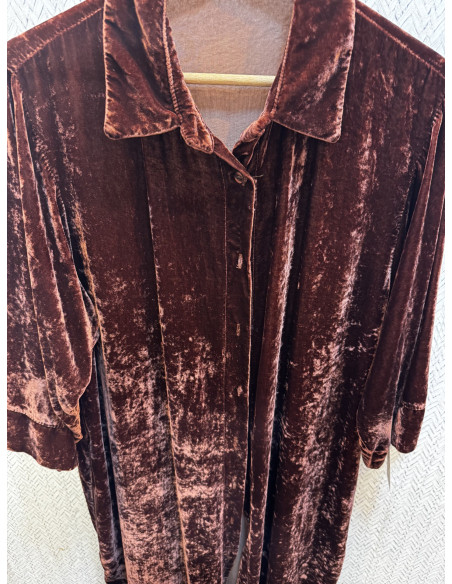 Kimono largo de terciopelo con aberturas laterales marrón
