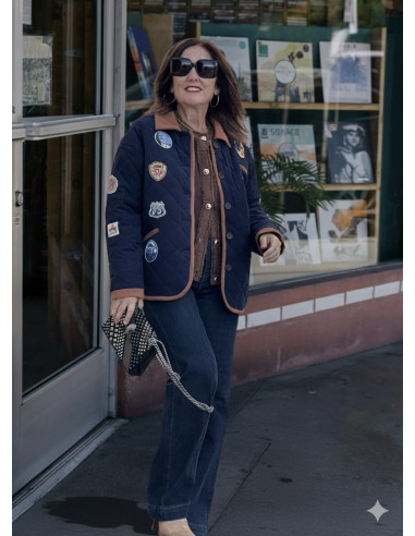 Chaqueta acolchada de micropana azul con...