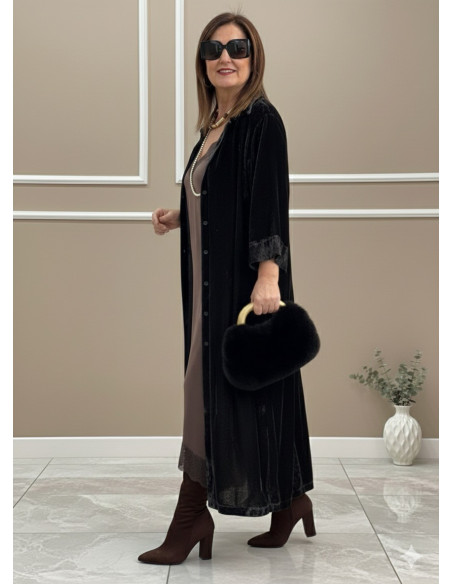 Vestido camisero de terciopelo con aberturas laterales gris