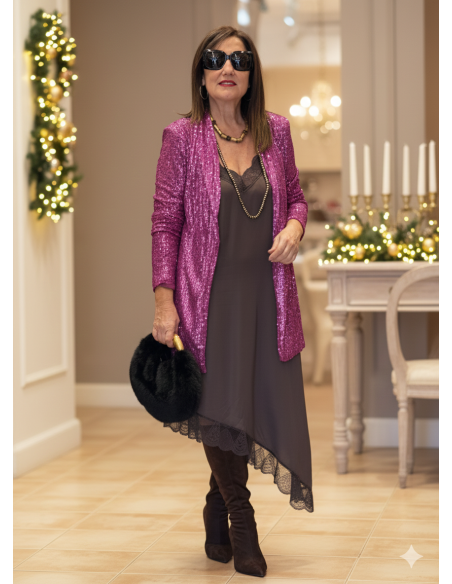 Blazer rosa de lentejuelas con forro al tono