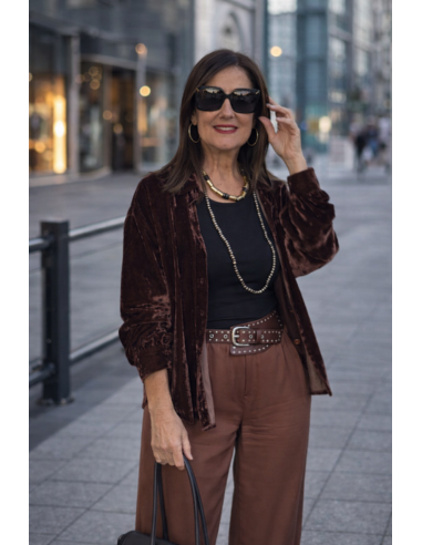 Camisa de terciopelo marrón teja