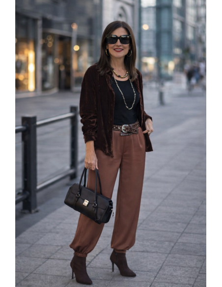 Camisa de terciopelo marrón teja