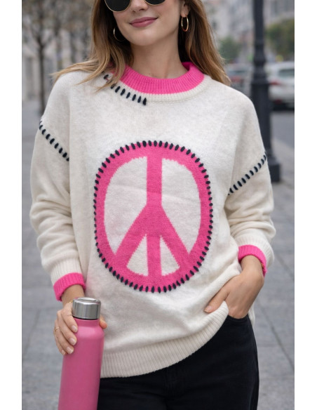 Suéter crudo con símbolo de la paz en rosa
