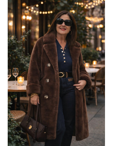 Abrigo de pelo sintético chocolate, suave y...