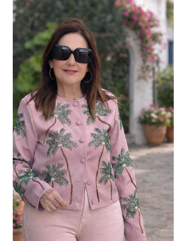 Chaqueta bordada rosa con palmeras