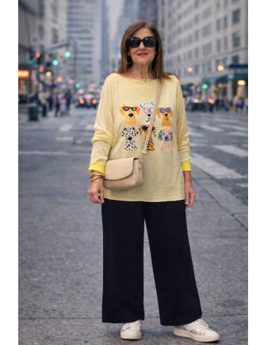 Suéter Amarillo Efecto Lavado con Estampado de...