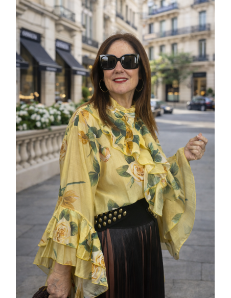 Camisa de Tencel Tipo Gasa con Volantes