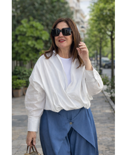 Blusa Blanca con Interior de Canale y Bajo Elástico