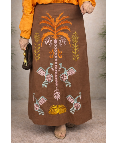 Falda Bordada Marrón con Cintura Elástica 2
