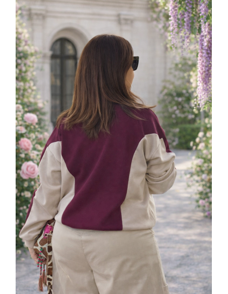 Sudadera Técnica granate y Crudo Cuello Polo