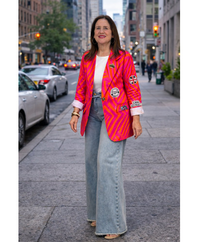 Chaqueta Naranja y Rosa con Parches Frontales