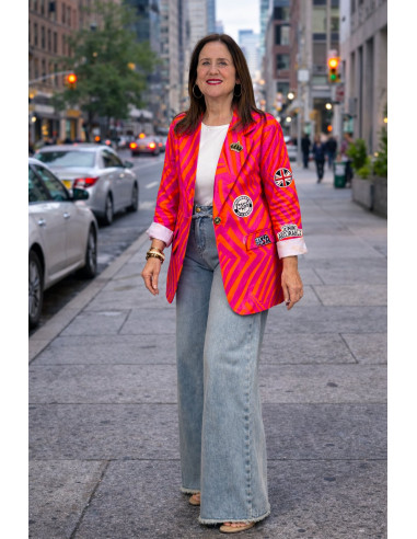 Chaqueta Naranja y Rosa con Parches Frontales