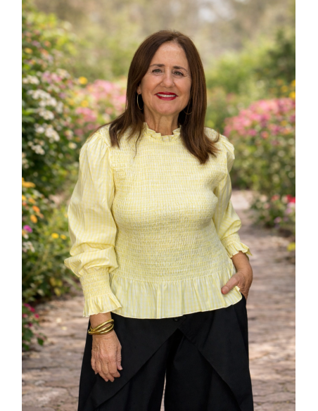 Blusa Amarilla Rayas con Nido de Abeja