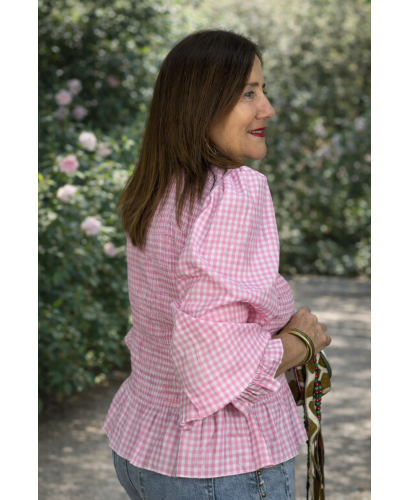 Blusa Rosa Vichy con Nido de Abeja 2