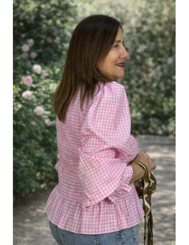 Blusa Rosa Vichy con Nido de Abeja