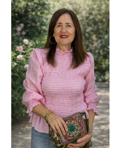 Blusa Rosa Vichy con Nido de Abeja